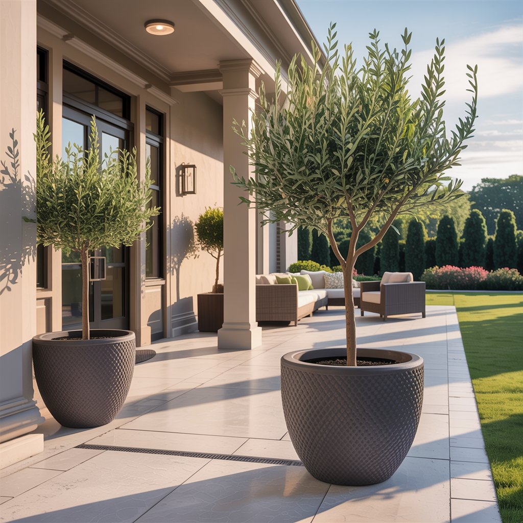 Entryway Statement Trees in Oversized Planters