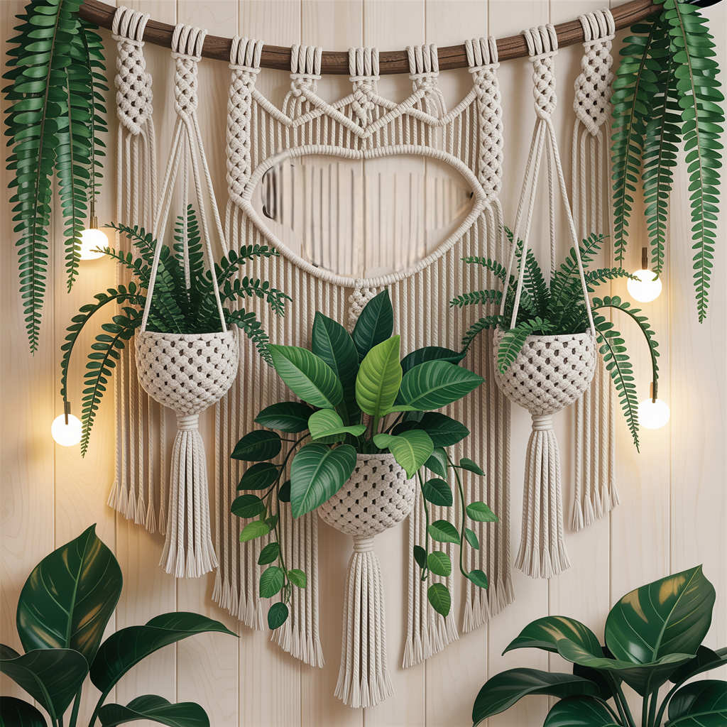 Macrame with Integrated Plant Hangers