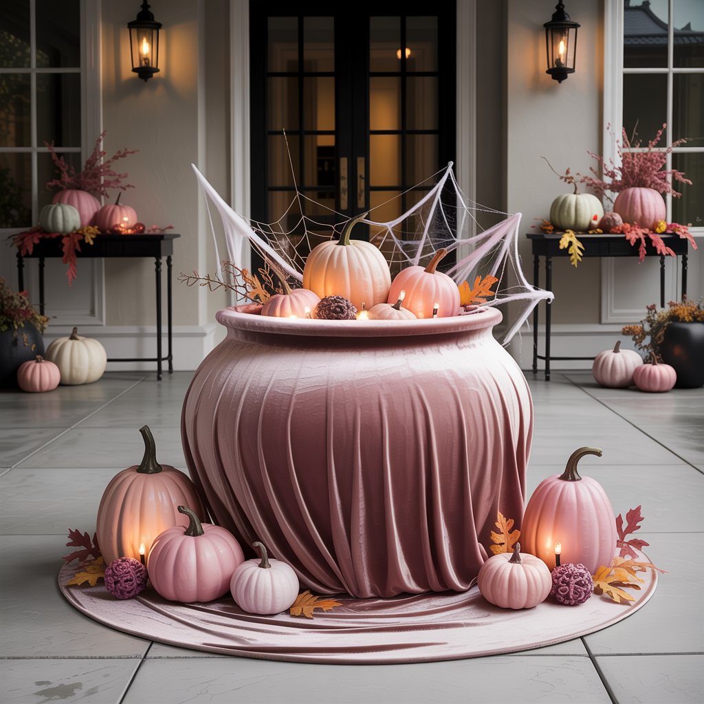 Blush Velvet Draped Witches' Cauldron