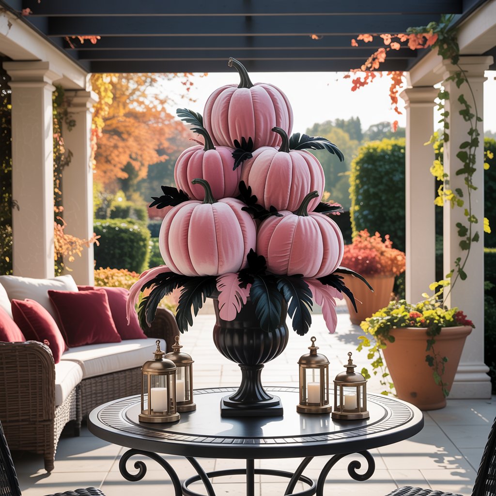 Pink Velvet Pumpkin Topiary