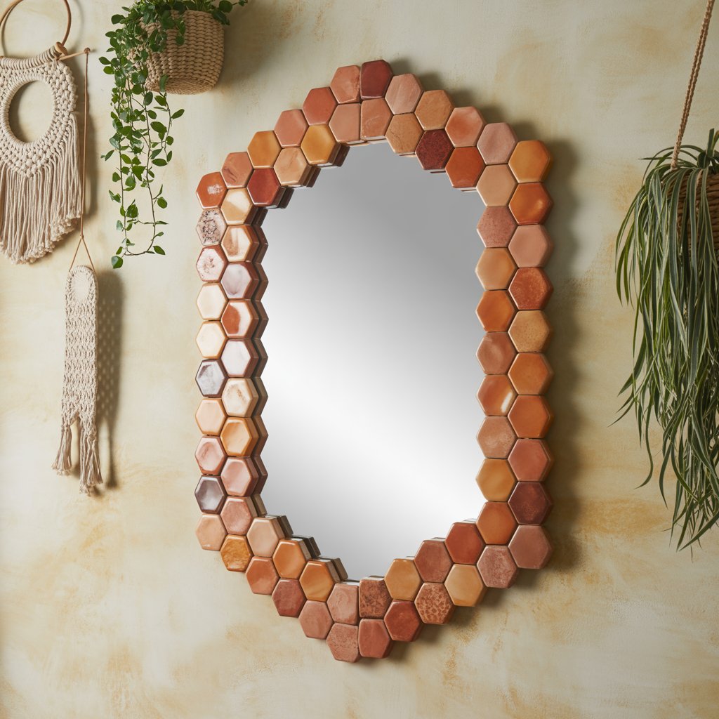 Zellige-Inspired Terracotta Hexagon Mirror