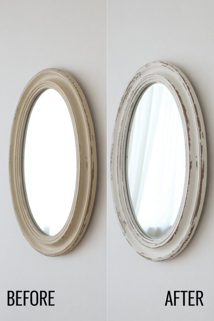 dull beige-painted oval mirror 