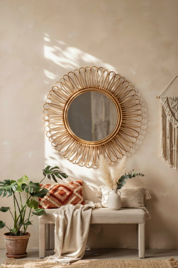 Mixed-Material Sunburst (Rattan + Metal) for Boho Chic