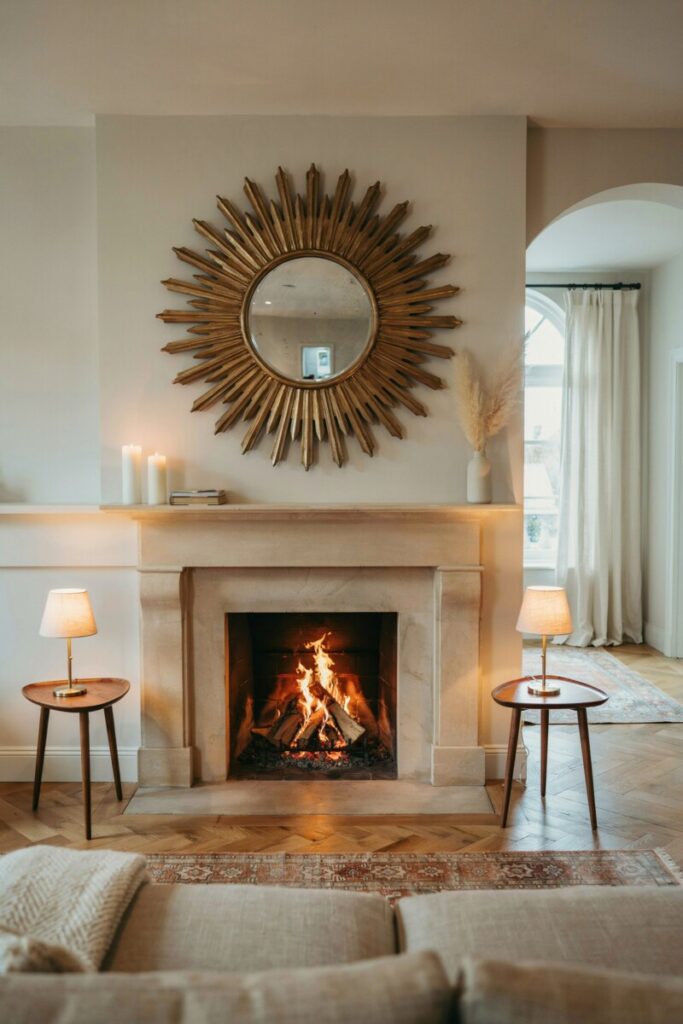 Oversized Sunburst Above the Mantel