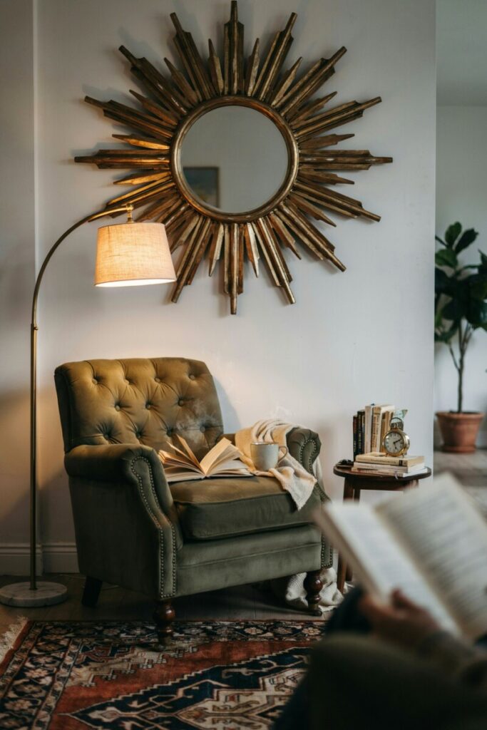 Vintage-Inspired Distressed Frame in a Cozy Reading Nook